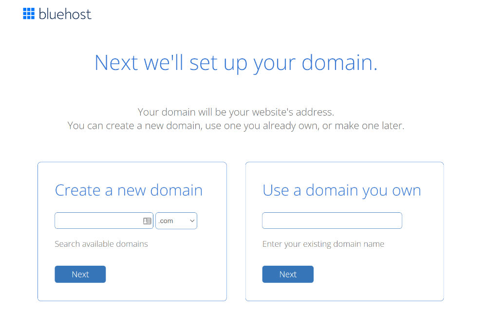 bluehost create new domain