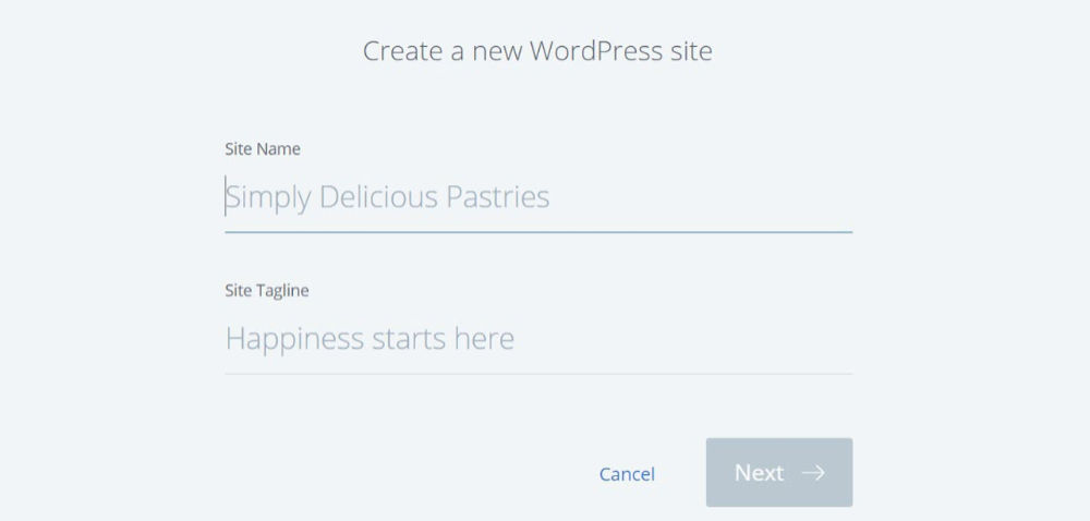 create new wordpress site site name site tagline