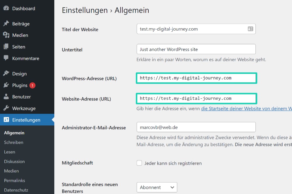 wordpress adresse und website adresse auf https umstellen