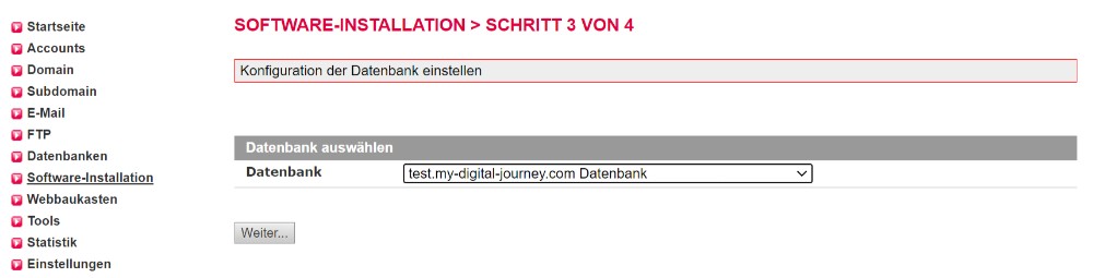 die datenbank bei wordpress installation auswaehlen