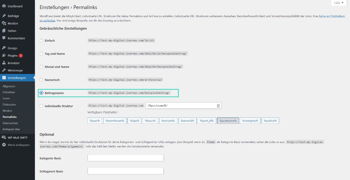 wordpress permalinkstruktur aendern