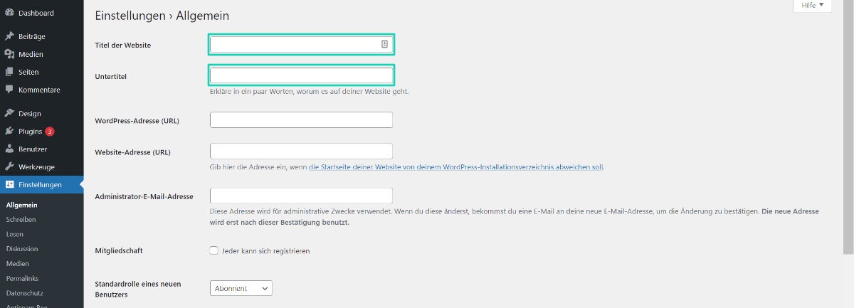 wordpress titel und untertitel der website aendern