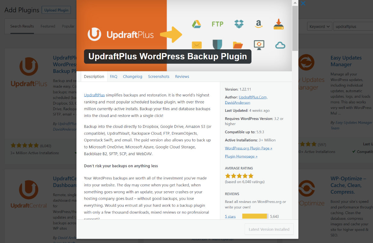 UpdraftPlus most popular backup plugin