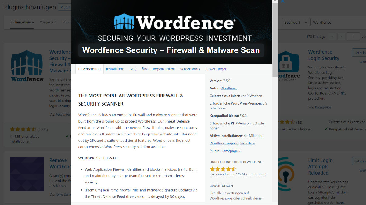 Wordfence Security beliebtes Sicherheitsplugin