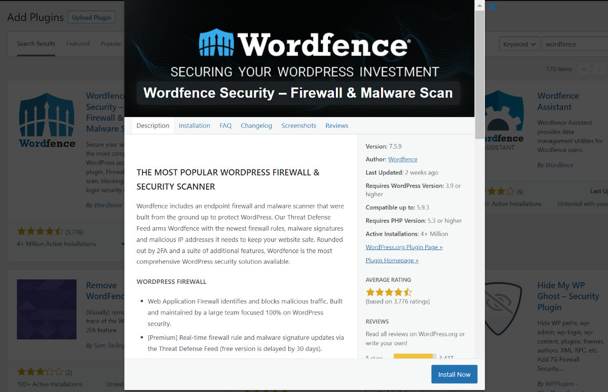 Wordfence Security popular security plugin