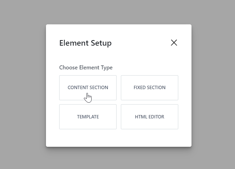 elements setup select content section for custom footer